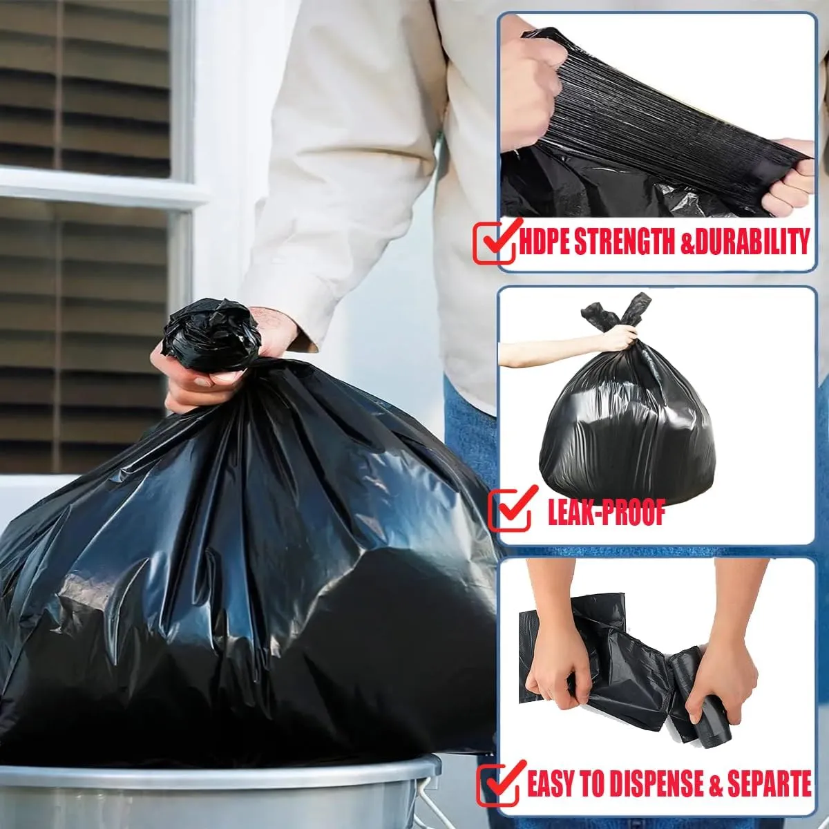 13 Gallon Trash Bags, 250 Count Black Tall Kitchen Garbage bags, Multi-purpose Trash Can Bin Liners for Bathroom, Office, Industrial, Commercial, Janitorial, Municipal, Recycling