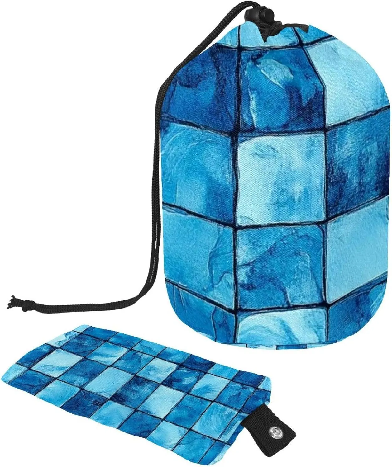 2 Pcs Cosmetic Bag bucket Travel Makeup Bags Large Capacity Soft Waterproof Portable Drawstring Cosmetic Bag, Art Blue Checkerboard 63
