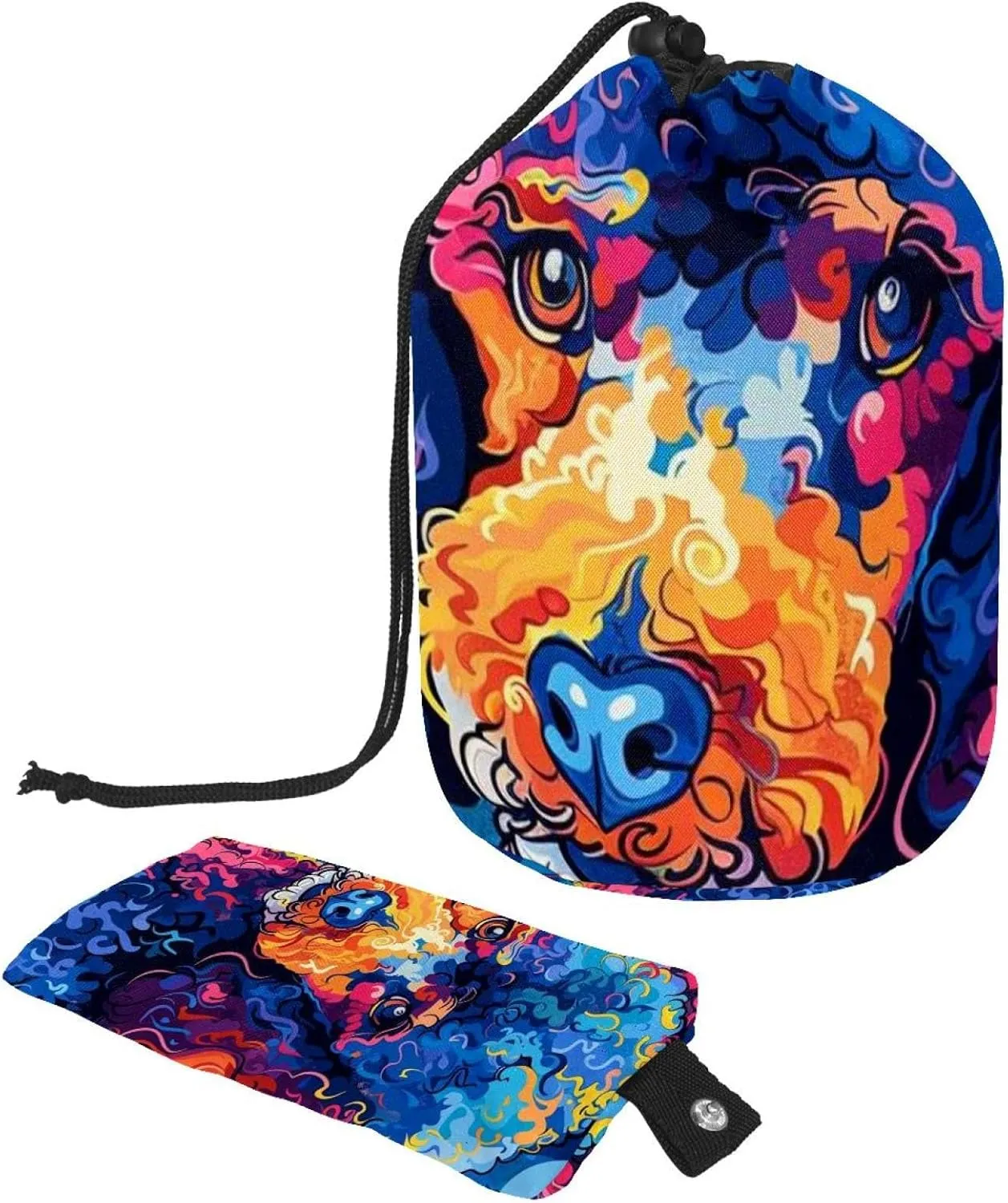 2 Pcs Cosmetic Bag bucket Travel Makeup Bags Large Capacity Soft Waterproof Portable Drawstring Cosmetic Bag, Art Colors Poodle Dog