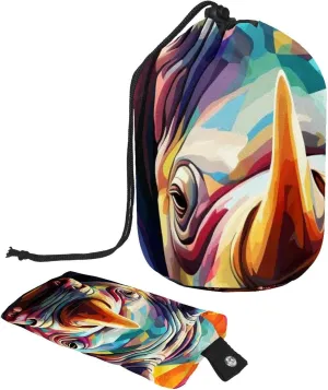 2 Pcs Cosmetic Bag bucket Travel Makeup Bags Large Capacity Soft Waterproof Portable Drawstring Cosmetic Bag, Art Mosaic Rhino 35