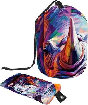 2 Pcs Cosmetic Bag bucket Travel Makeup Bags Large Capacity Soft Waterproof Portable Drawstring Cosmetic Bag, Art Mosaic Rhino 3