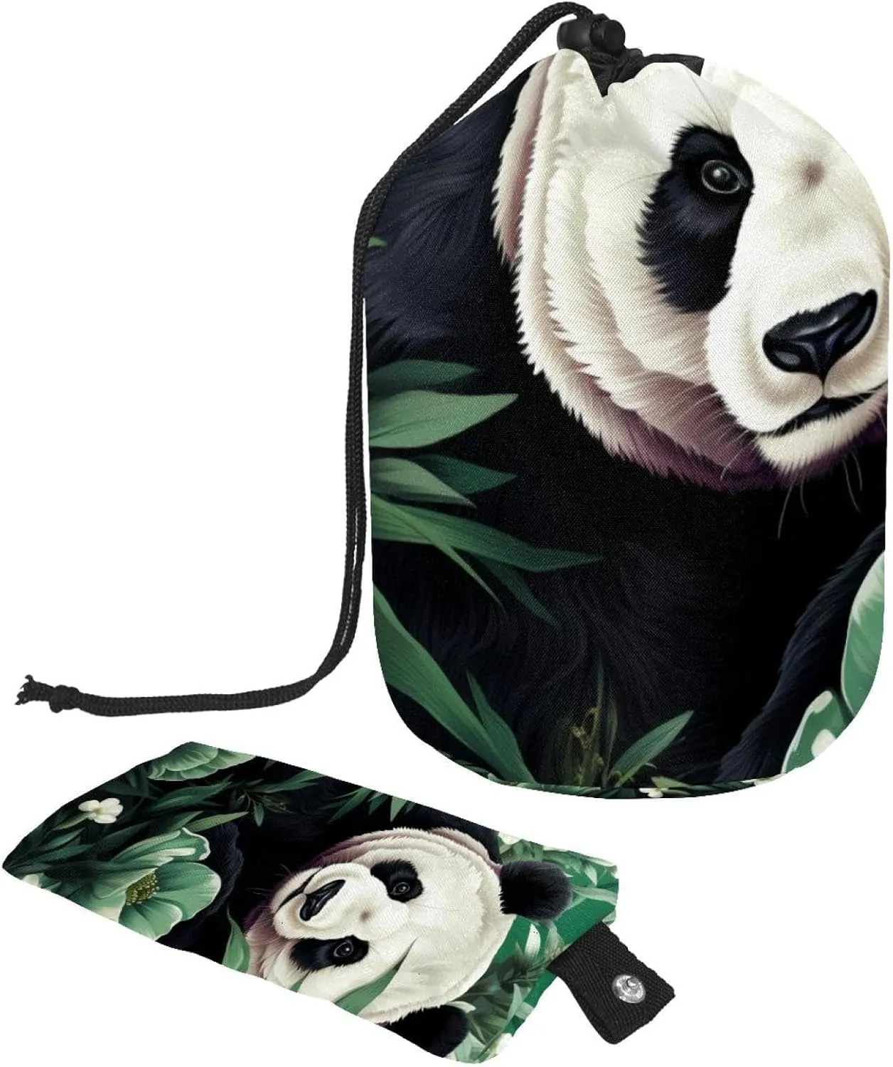 2 Pcs Cosmetic Bag bucket Travel Makeup Bags Large Capacity Soft Waterproof Portable Drawstring Cosmetic Bag, Art Panda in Jungle