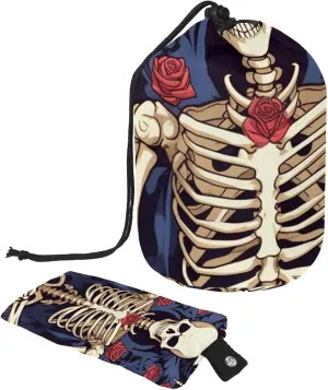 2 Pcs Cosmetic Bag bucket Travel Makeup Bags Large Capacity Soft Waterproof Portable Drawstring Cosmetic Bag, Art Roses Skull