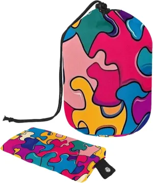 2 Pcs Cosmetic Bag bucket Travel Makeup Bags Large Capacity Soft Waterproof Portable Drawstring Cosmetic Bag, Colorful Puzzles Print 59
