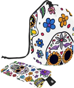 2 Pcs Cosmetic Bag bucket Travel Makeup Bags Large Capacity Soft Waterproof Portable Drawstring Cosmetic Bag, Colorful Sugar Skull Flower