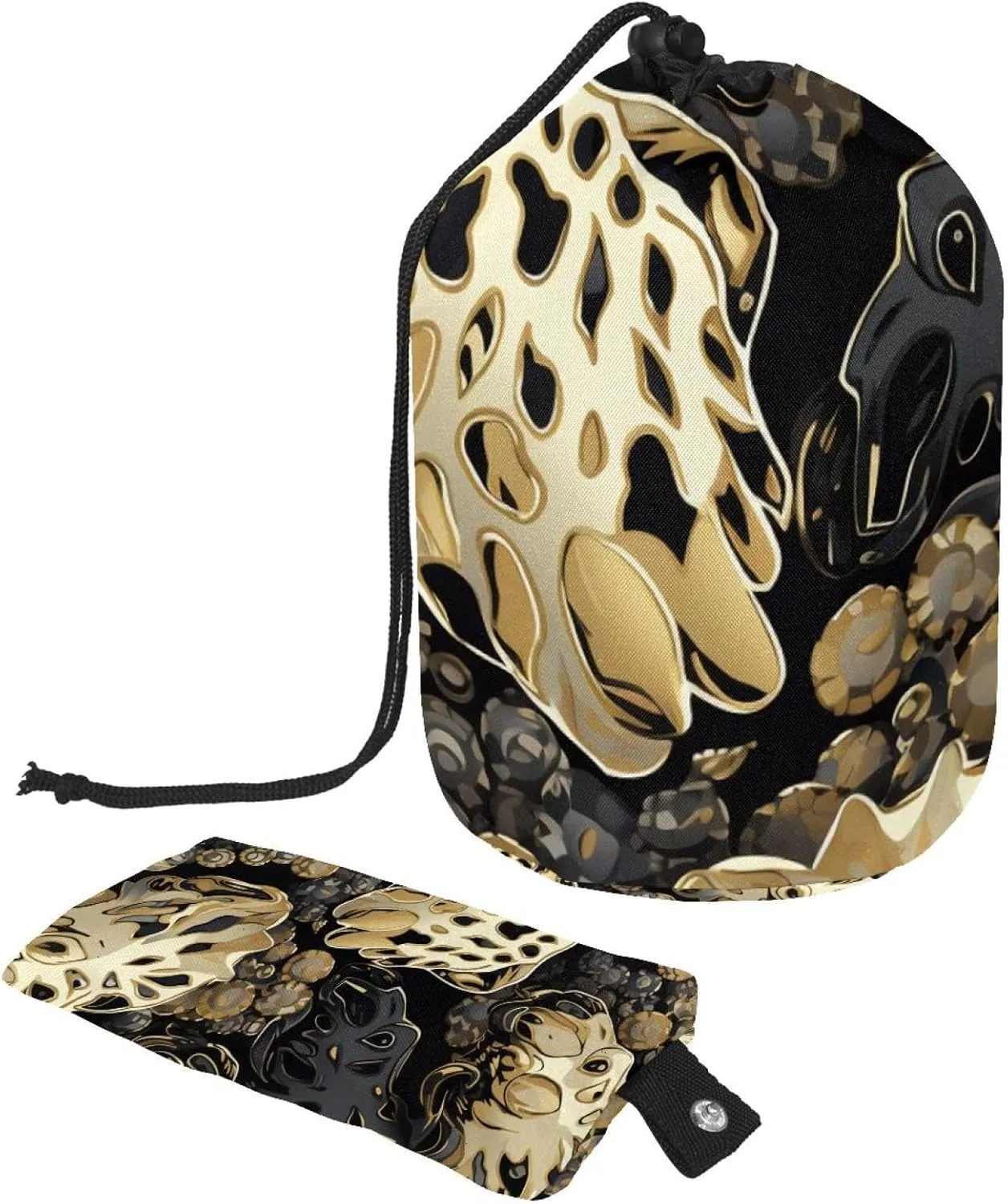 2 Pcs Cosmetic Bag bucket Travel Makeup Bags Large Capacity Soft Waterproof Portable Drawstring Cosmetic Bag, Cool Abstract Cartoon Skull