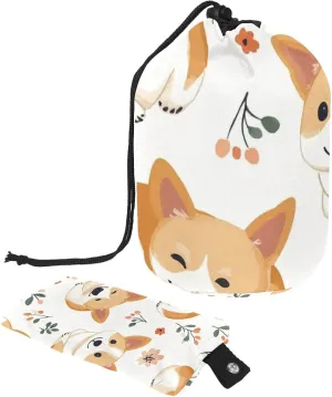 2 Pcs Cosmetic Bag bucket Travel Makeup Bags Large Capacity Soft Waterproof Portable Drawstring Cosmetic Bag, Cute Corgi Dog Florals 47
