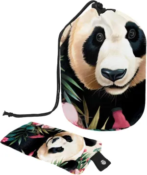 2 Pcs Cosmetic Bag bucket Travel Makeup Bags Large Capacity Soft Waterproof Portable Drawstring Cosmetic Bag, Cute Panda with Flower Pattern