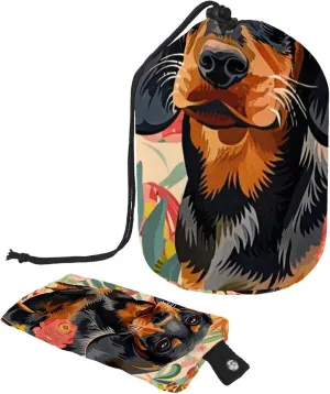 2 Pcs Cosmetic Bag bucket Travel Makeup Bags Large Capacity Soft Waterproof Portable Drawstring Cosmetic Bag, Cute Sausage Dog and Flowers 3