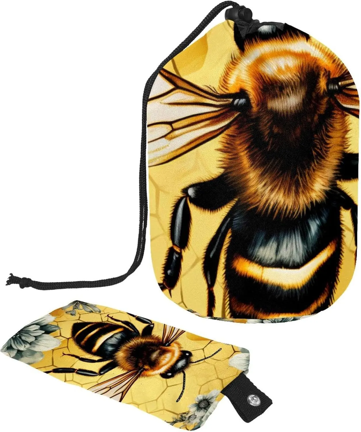 2 Pcs Cosmetic Bag bucket Travel Makeup Bags Large Capacity Soft Waterproof Portable Drawstring Cosmetic Bag, Garden Golden Bee