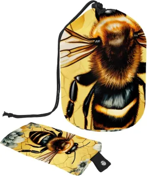 2 Pcs Cosmetic Bag bucket Travel Makeup Bags Large Capacity Soft Waterproof Portable Drawstring Cosmetic Bag, Garden Golden Bee