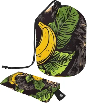 2 Pcs Cosmetic Bag bucket Travel Makeup Bags Large Capacity Soft Waterproof Portable Drawstring Cosmetic Bag, Gorilla Banana Leaves
