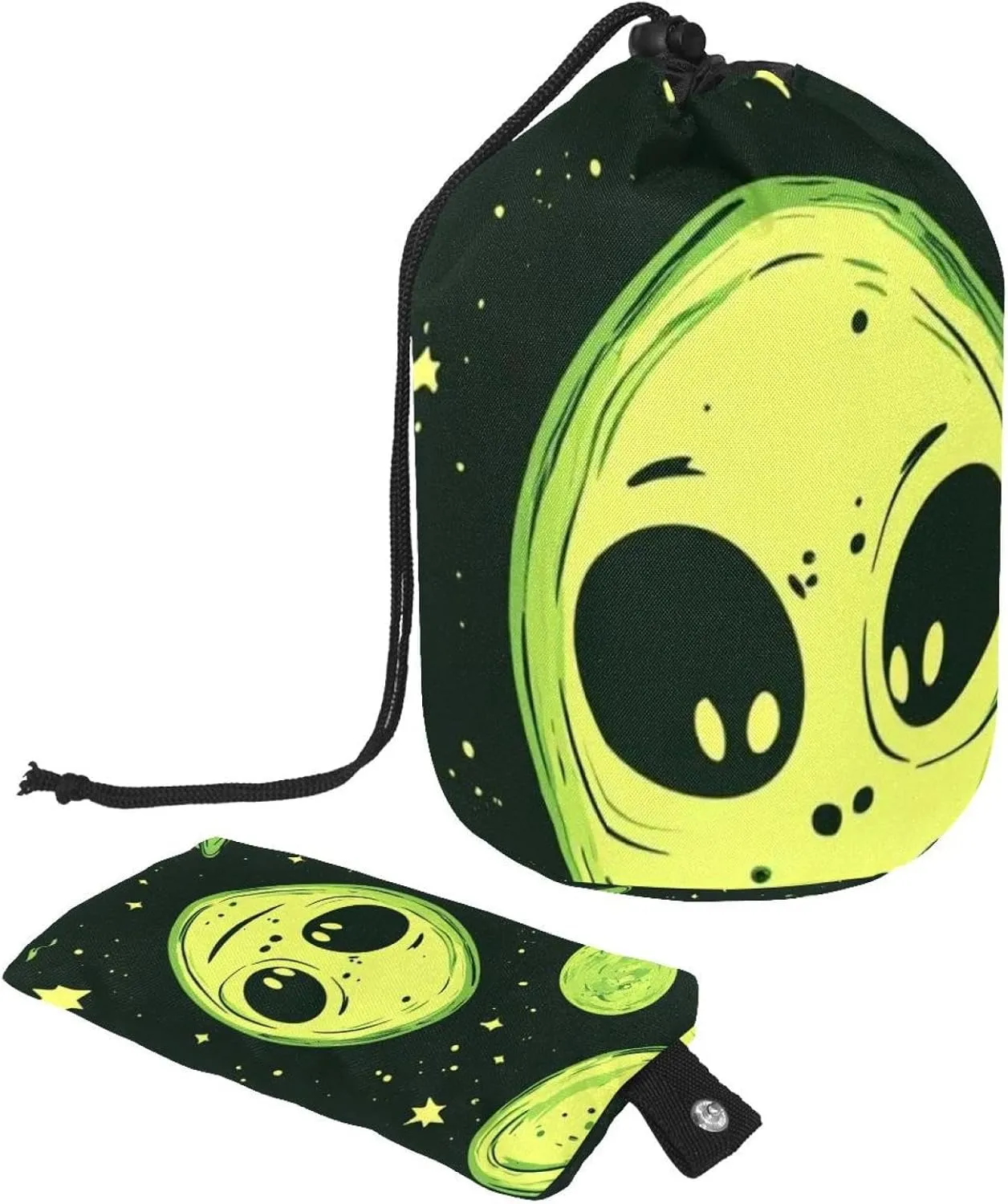 2 Pcs Cosmetic Bag bucket Travel Makeup Bags Large Capacity Soft Waterproof Portable Drawstring Cosmetic Bag, Green Fun Cute Alien Moon 35