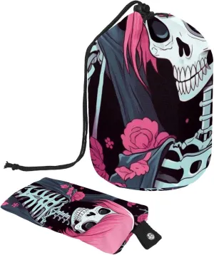 2 Pcs Cosmetic Bag bucket Travel Makeup Bags Large Capacity Soft Waterproof Portable Drawstring Cosmetic Bag, Pink Florals Skull