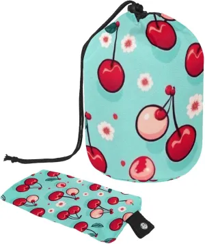 2 Pcs Cosmetic Bag bucket Travel Makeup Bags Large Capacity Soft Waterproof Portable Drawstring Cosmetic Bag, Pink Red Cherry