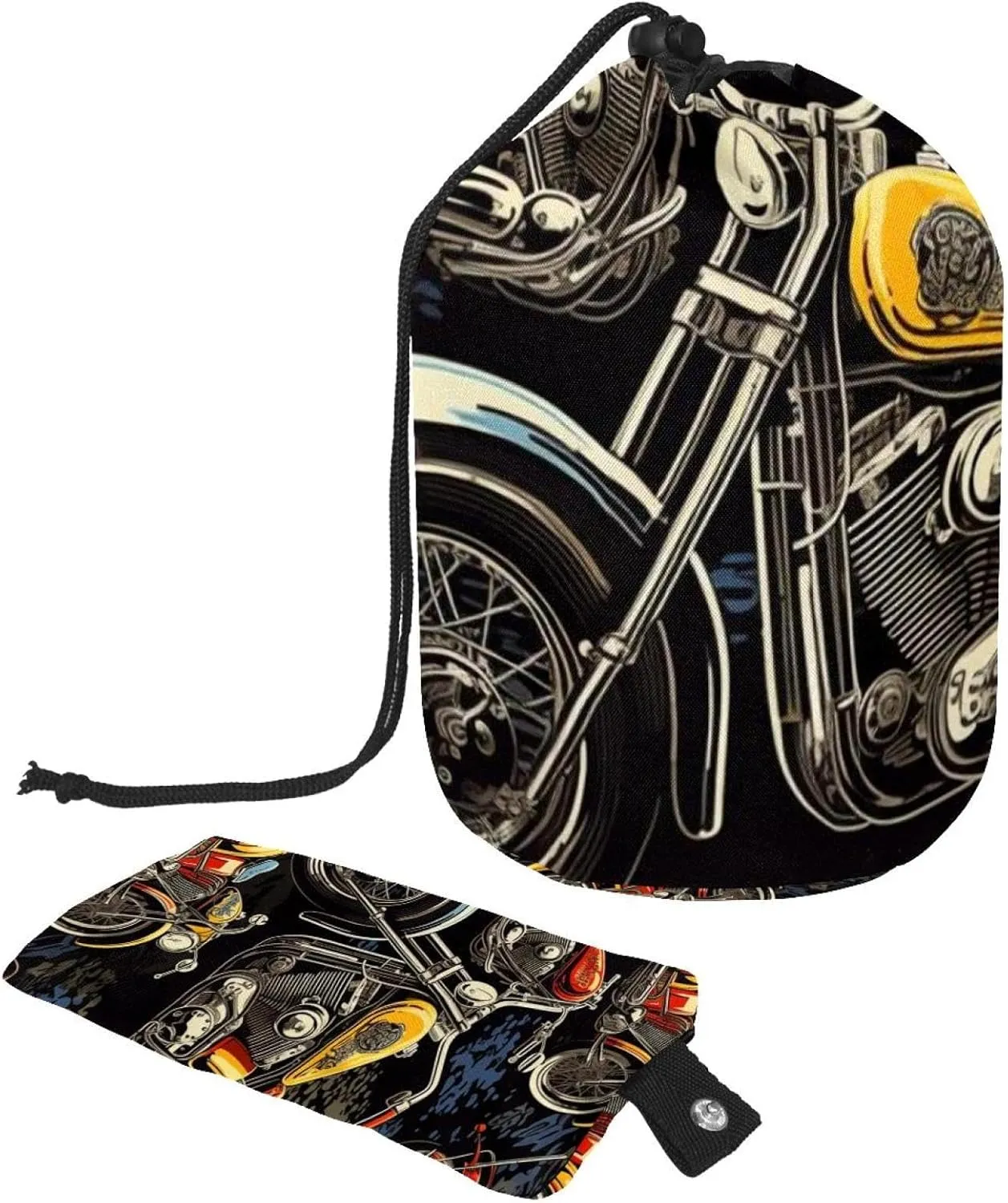 2 Pcs Cosmetic Bag bucket Travel Makeup Bags Large Capacity Soft Waterproof Portable Drawstring Cosmetic Bag, Retro Colorful Motorcycle
