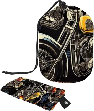 2 Pcs Cosmetic Bag bucket Travel Makeup Bags Large Capacity Soft Waterproof Portable Drawstring Cosmetic Bag, Retro Colorful Motorcycle