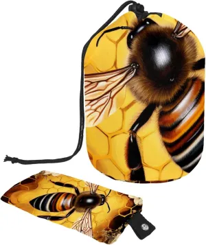 2 Pcs Cosmetic Bag bucket Travel Makeup Bags Large Capacity Soft Waterproof Portable Drawstring Cosmetic Bag, Sunflower Golden Bee Pattern