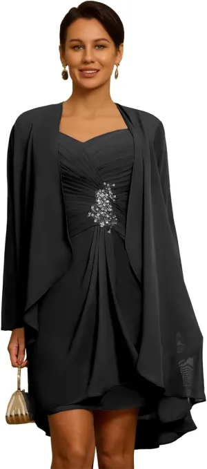 2 Piece Chiffon Mother of The Bride Dresses with Jackets Laces Applique Sequin Mother of The Groom Dresses