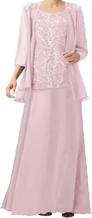 2 Pieces Mother of The Bride Dresses for Wedding Laces Appliques Chiffon Mother of The Groom Dresses with Jackets