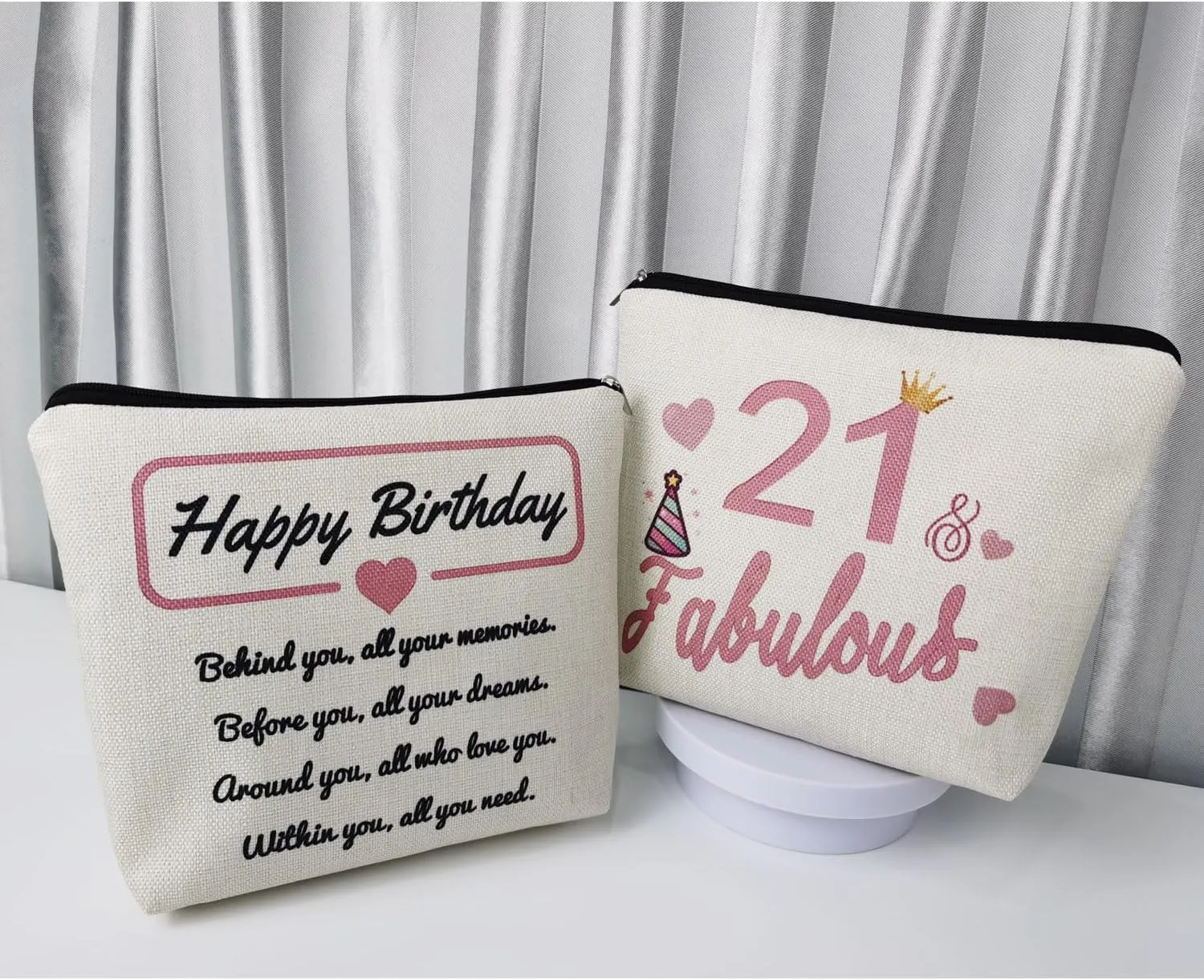 21st Birthday Gift Makeup Bag for Women Cute Small Cosmetic Bag for Purse Travel Toiletry Zipper Pouch for 21-Year-Old Girls Happy Birthday Gift Pink 21 Fabulous Makeup Bag