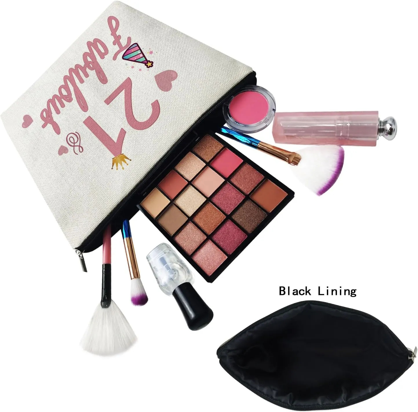 21st Birthday Gift Makeup Bag for Women Cute Small Cosmetic Bag for Purse Travel Toiletry Zipper Pouch for 21-Year-Old Girls Happy Birthday Gift Pink 21 Fabulous Makeup Bag