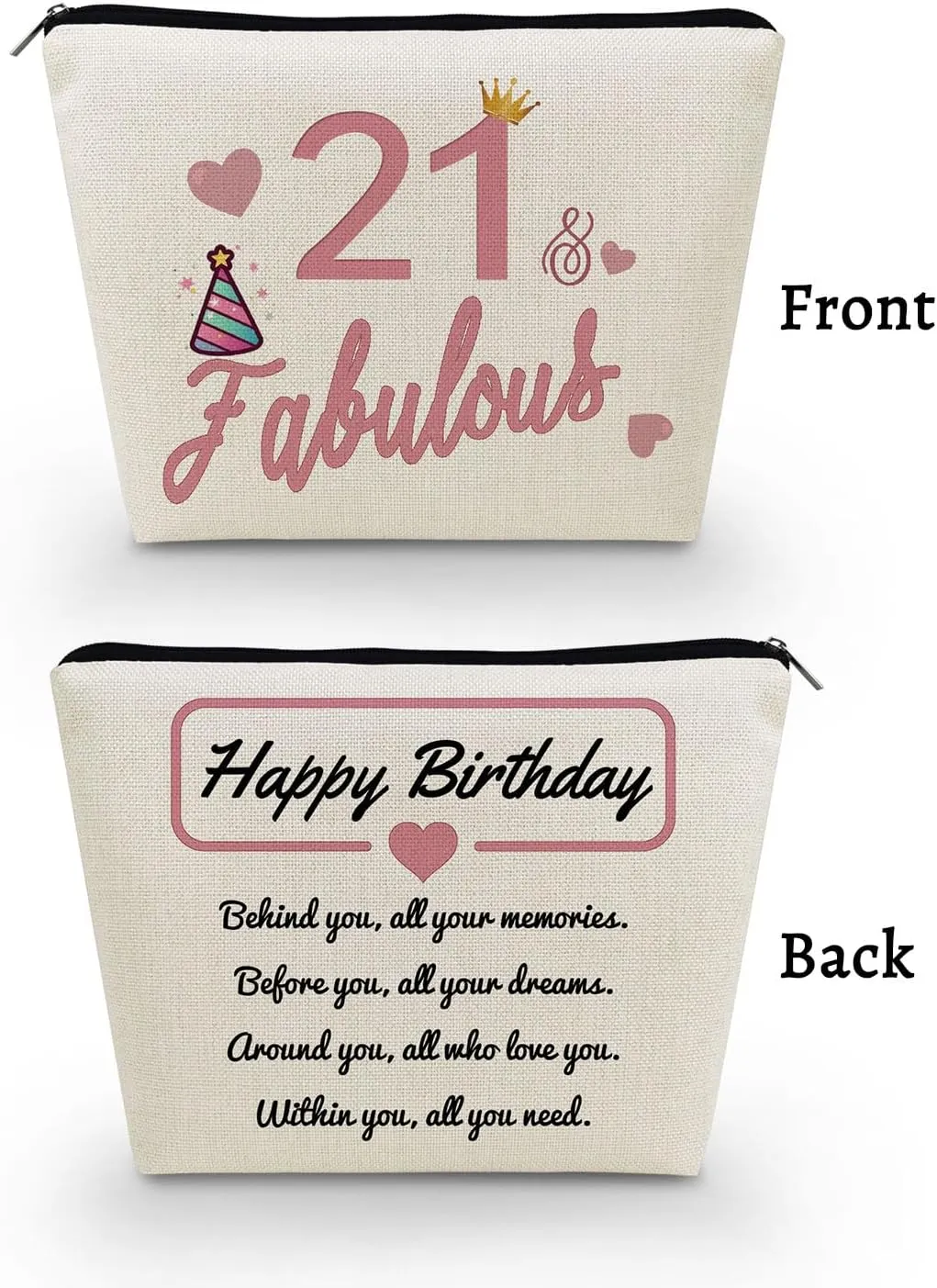 21st Birthday Gift Makeup Bag for Women Cute Small Cosmetic Bag for Purse Travel Toiletry Zipper Pouch for 21-Year-Old Girls Happy Birthday Gift Pink 21 Fabulous Makeup Bag