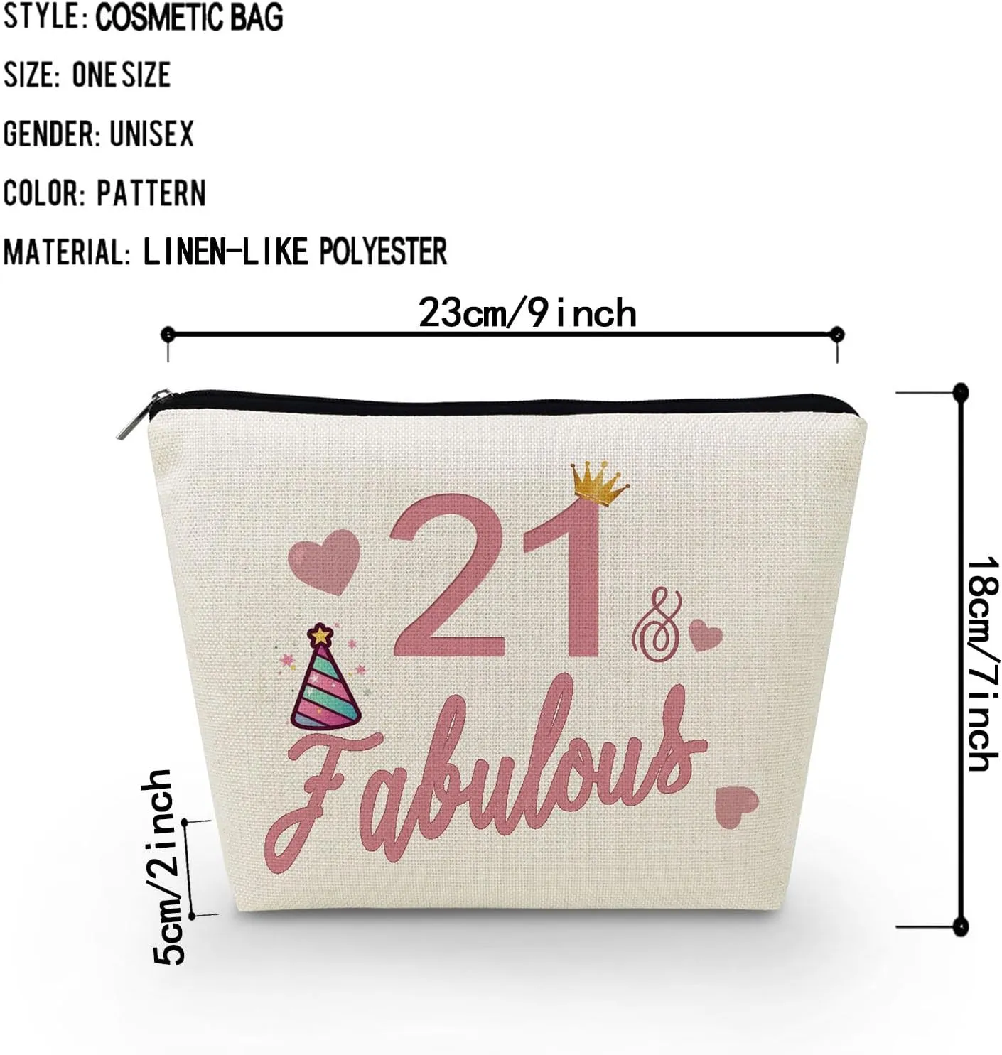 21st Birthday Gift Makeup Bag for Women Cute Small Cosmetic Bag for Purse Travel Toiletry Zipper Pouch for 21-Year-Old Girls Happy Birthday Gift Pink 21 Fabulous Makeup Bag