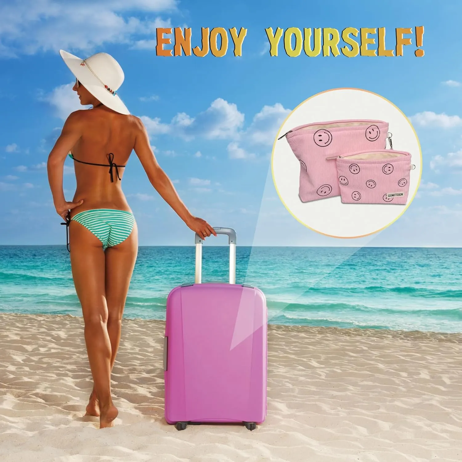 2pcs Cosmetic Bags,makeup bag for women,aesthetic organizer toiletry bags,travel essentials,travel size toiletries,a small make up bag and a big make up bag(pink Smiley face)