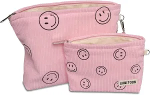2pcs Cosmetic Bags,makeup bag for women,aesthetic organizer toiletry bags,travel essentials,travel size toiletries,a small make up bag and a big make up bag(pink Smiley face)