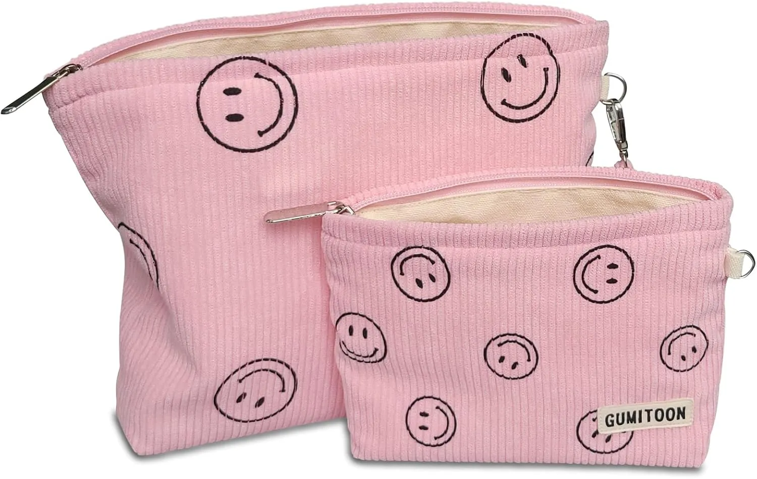 2pcs Cosmetic Bags,makeup bag for women,aesthetic organizer toiletry bags,travel essentials,travel size toiletries,a small make up bag and a big make up bag(pink Smiley face)