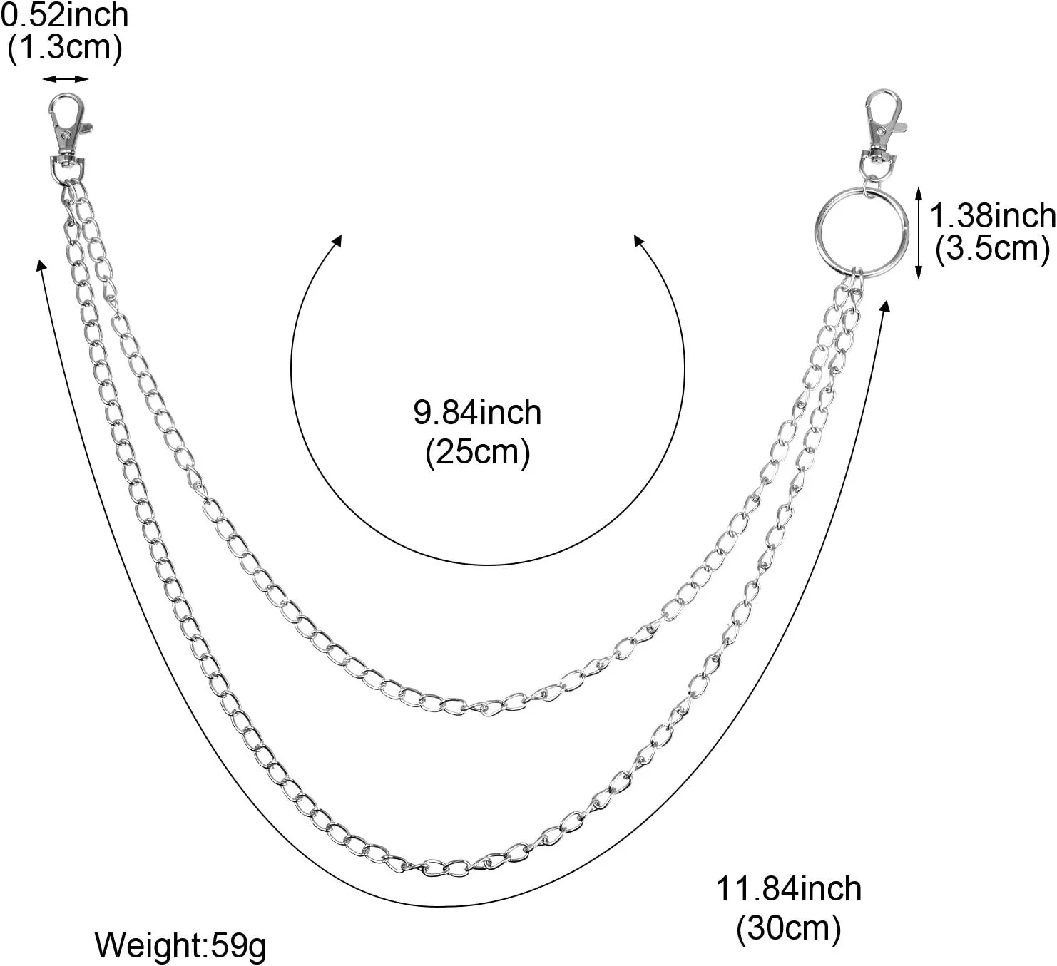 3 Pieces Jeans Chains Wallet Pocket Belt Hip Hop Pants Chain Biker Trouser Accessory Jewelry Gift for Men Women