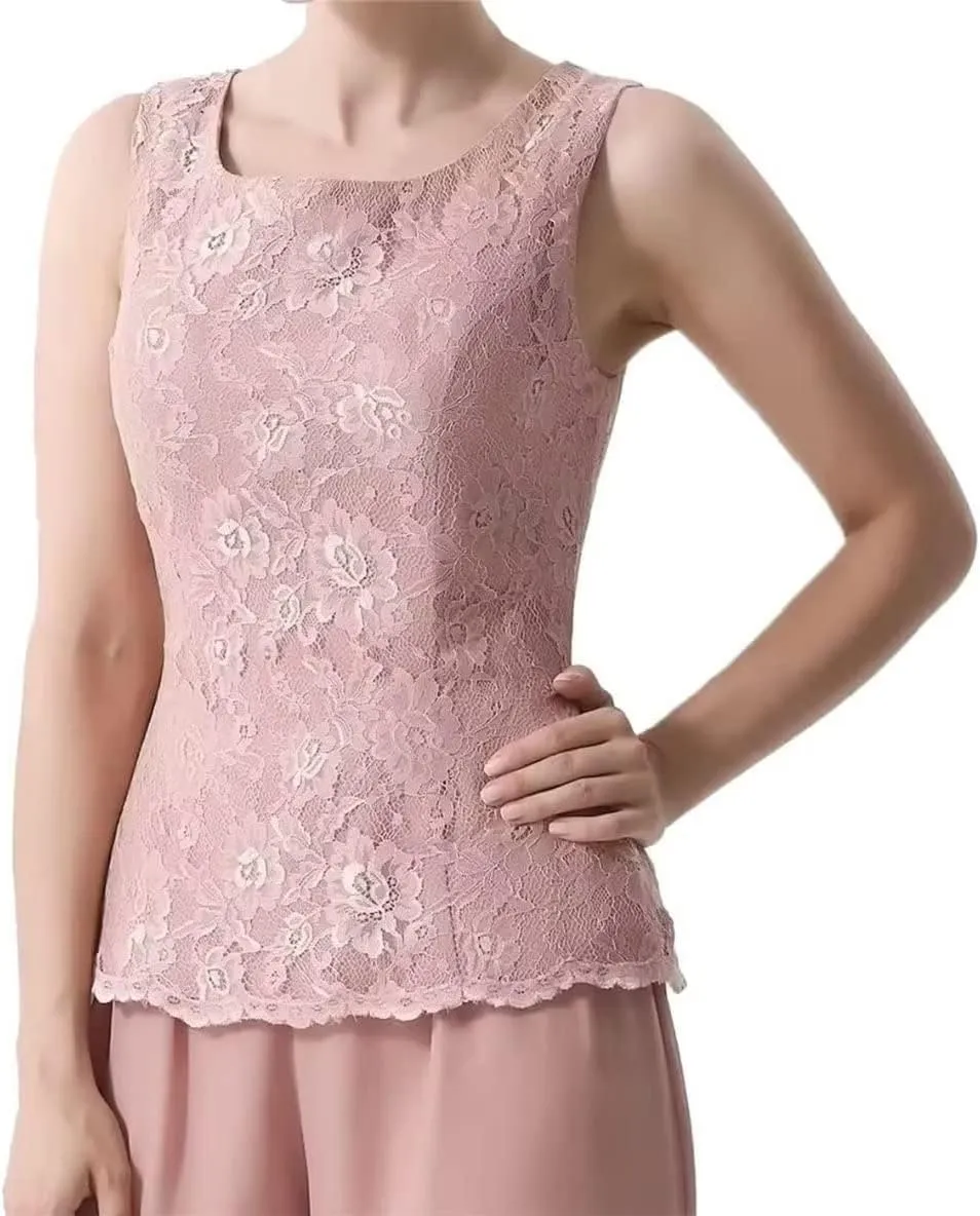 3 Pieces Mother of The Bride Pant Suits with Jackets for Wedding Lace Chiffon Formal Evening Gown