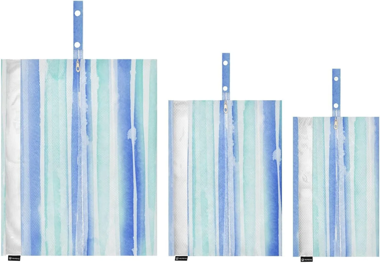 3 Set Travel Packing Cubes For Suitcases, Blue Green Stripes, Stackable, Garment Bag Closet Storage, Luggage Space Saver, Luggages Management Personnel