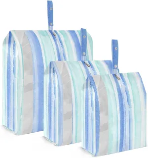 3 Set Travel Packing Cubes For Suitcases, Blue Green Stripes, Stackable, Garment Bag Closet Storage, Luggage Space Saver, Luggages Management Personnel