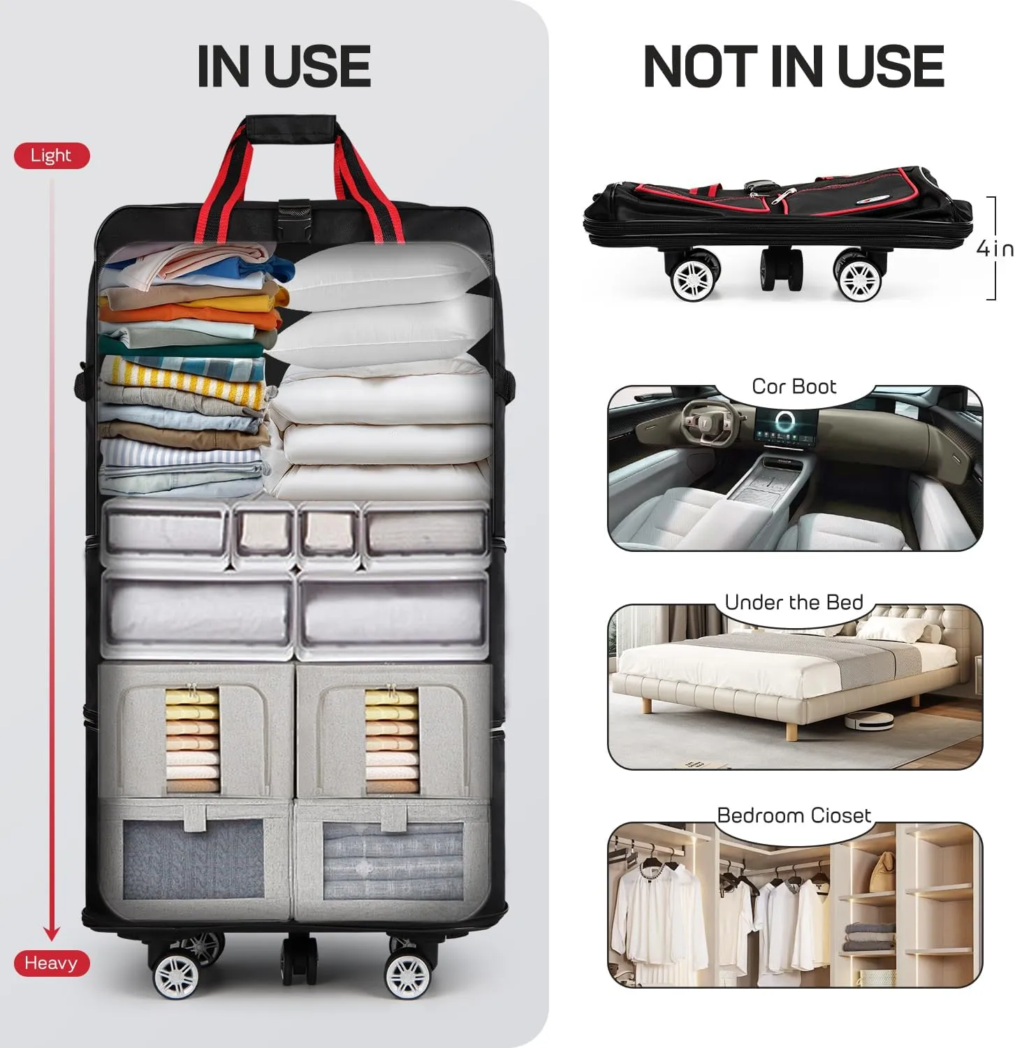 30''36''40''Rolling Duffle Bag with Wheels,Expandable Duffle Bag for Travel for Men Women,Foldable#36''Black-Red