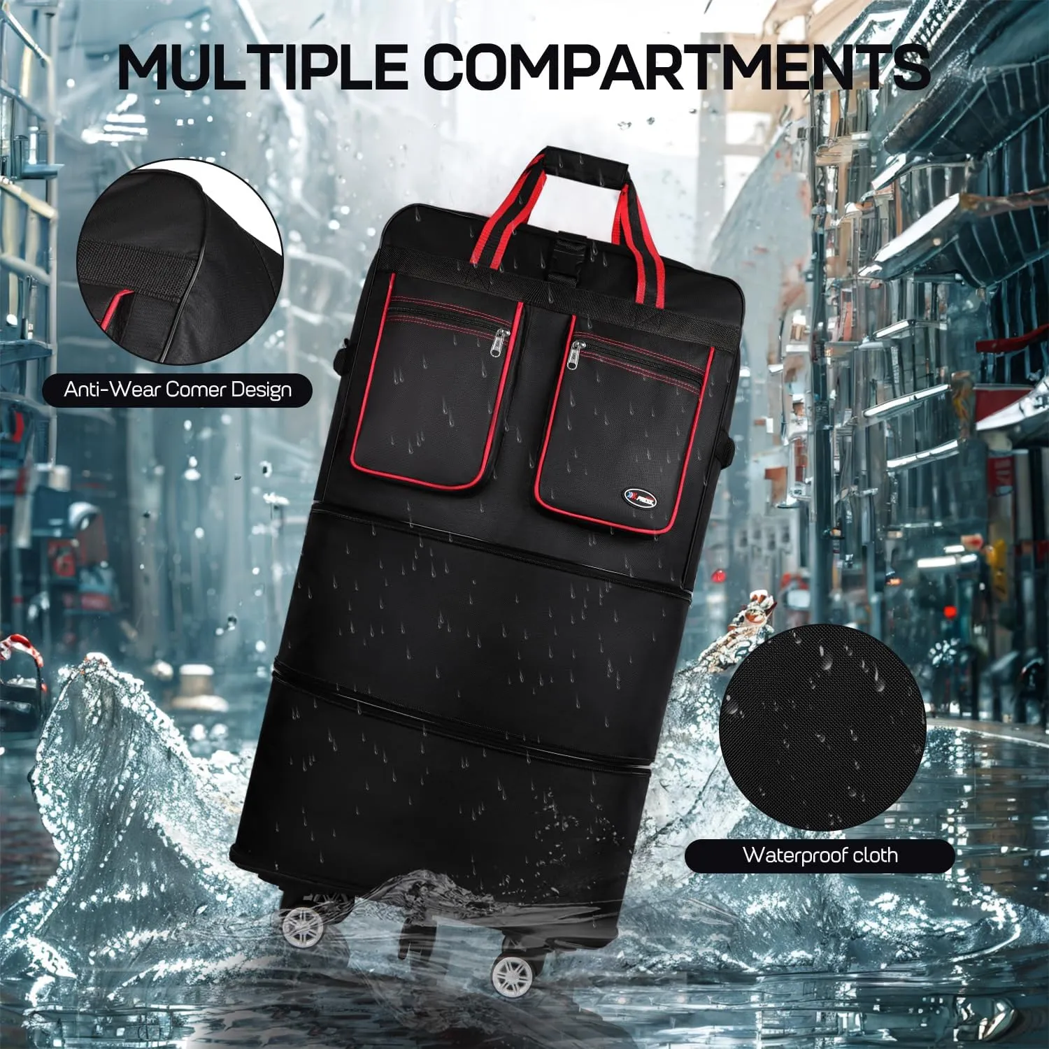 30''36''40''Rolling Duffle Bag with Wheels,Expandable Duffle Bag for Travel for Men Women,Foldable#36''Black-Red