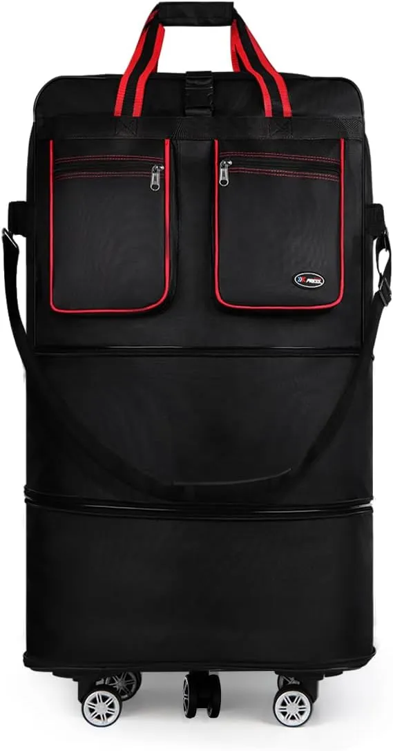 30''36''40''Rolling Duffle Bag with Wheels,Expandable Duffle Bag for Travel for Men Women,Foldable#36''Black-Red