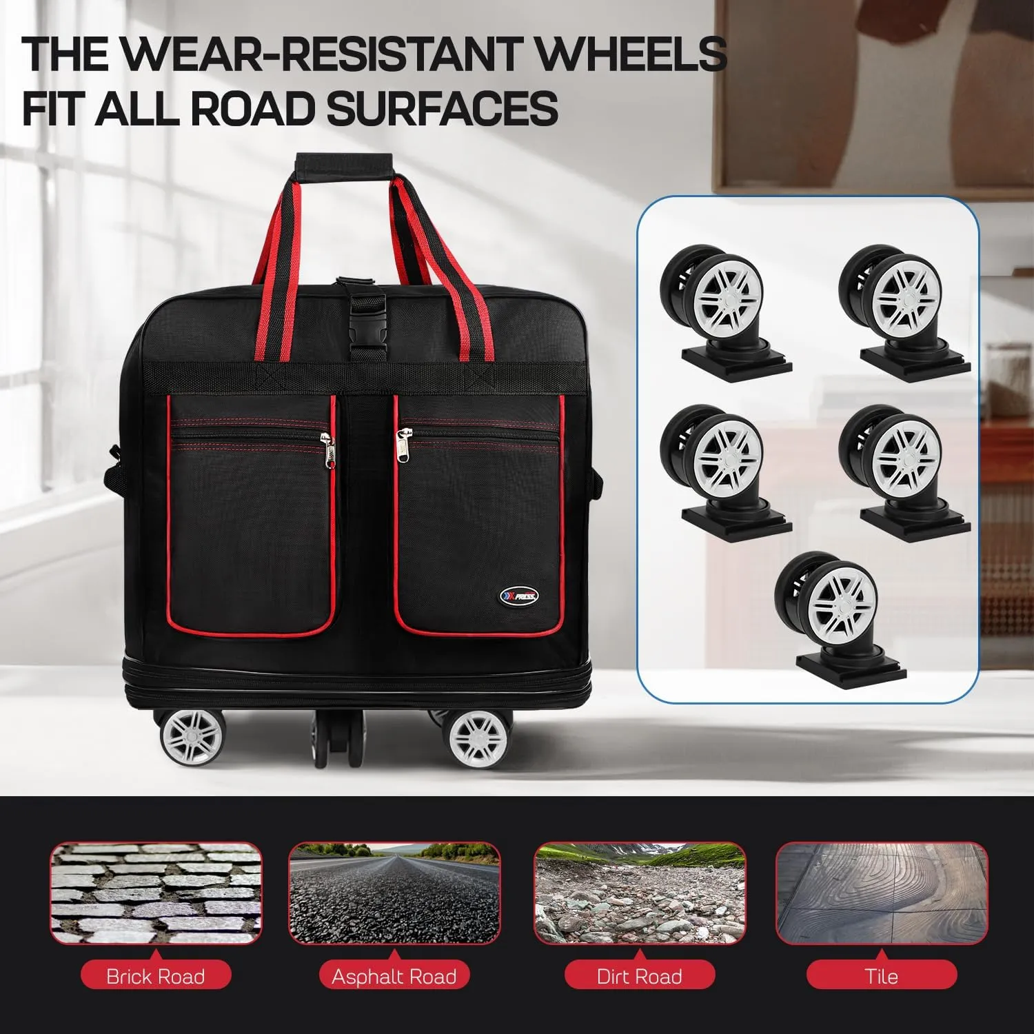 30''36''40''Rolling Duffle Bag with Wheels,Expandable Duffle Bag for Travel for Men Women,Foldable#36''Black-Red