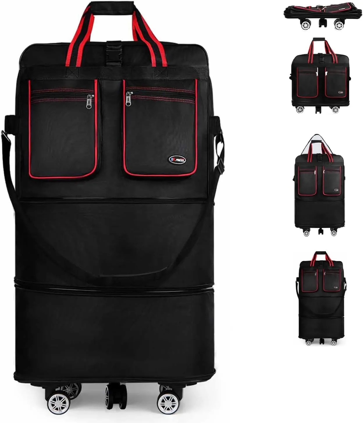 30''36''40''Rolling Duffle Bag with Wheels,Expandable Duffle Bag for Travel for Men Women,Foldable#36''Black-Red