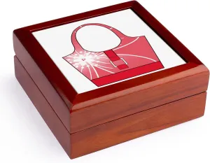 3dRose, Cute Red and Pink Bucket Purse Illustration With A Flower, Jewelry Box 5.5x5.5 inch with 4 inch tile