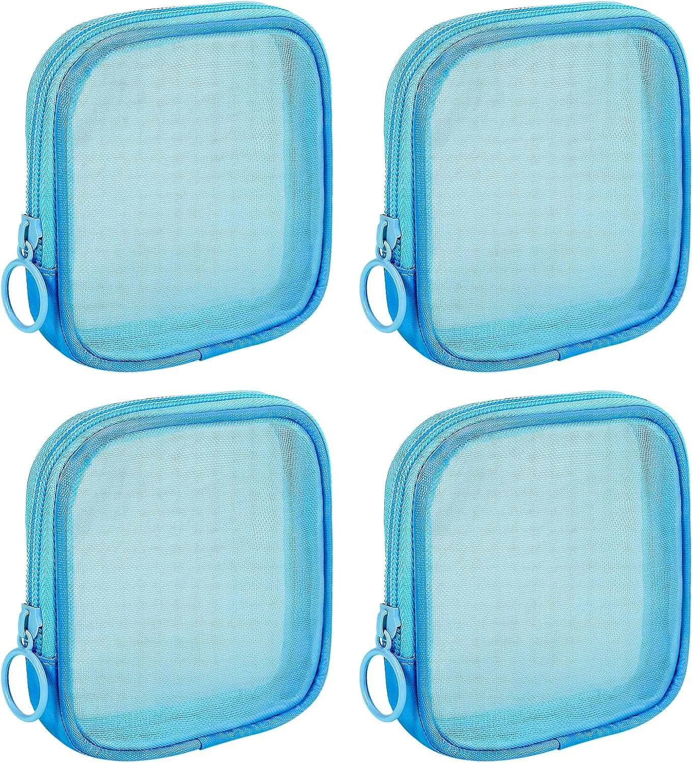 4 Pieces Mini Zipper Nylon Mesh Pouch, Mesh Cosmetic Bags Makeup Bags, Multipurpose Travel Toiletry Bags for Office Supplies and Travel Accessories (Blue, S)