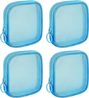 4 Pieces Mini Zipper Nylon Mesh Pouch, Mesh Cosmetic Bags Makeup Bags, Multipurpose Travel Toiletry Bags for Office Supplies and Travel Accessories (Blue, S)