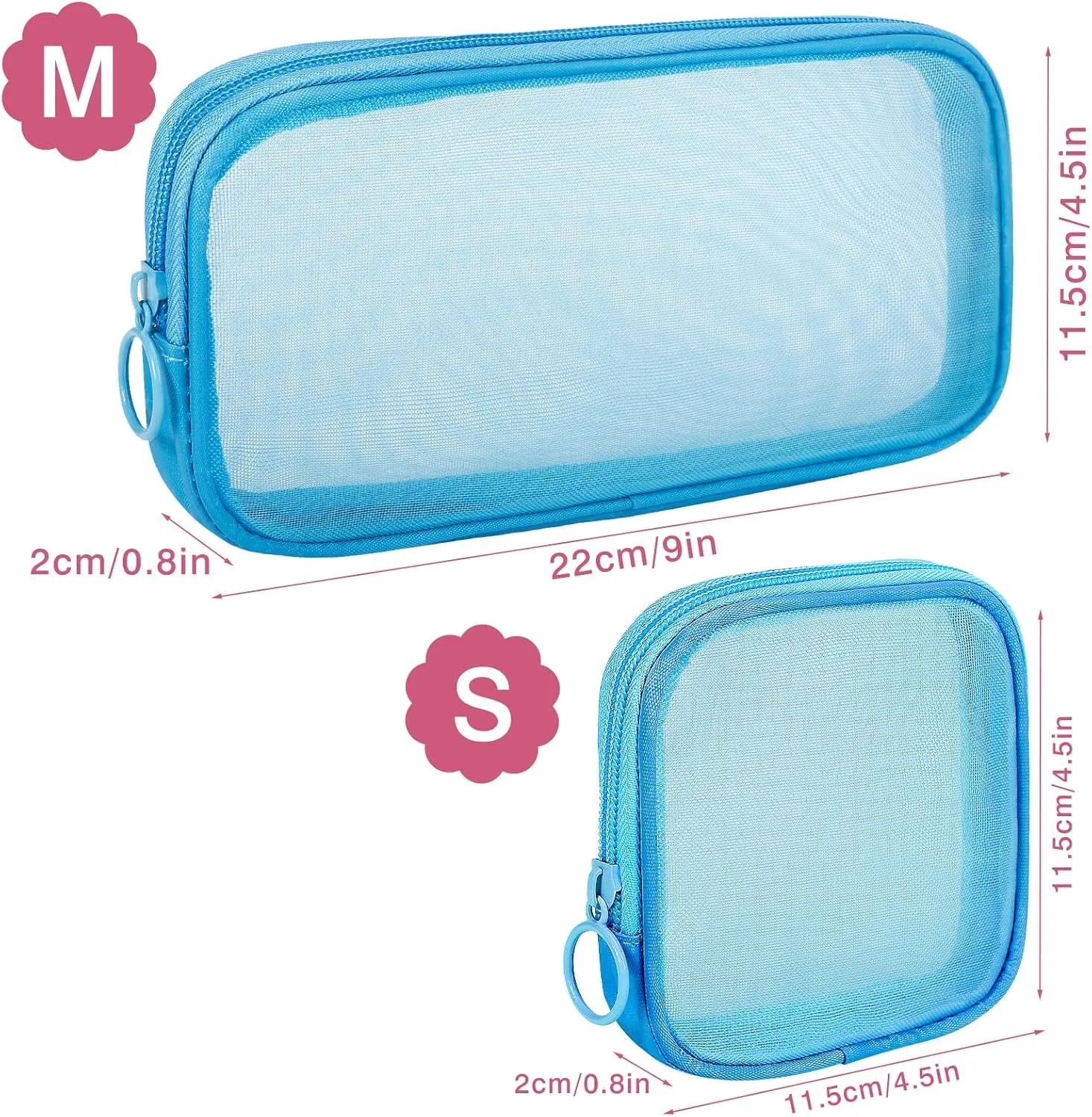 4 Pieces Mini Zipper Nylon Mesh Pouch, Mesh Cosmetic Bags Makeup Bags, Multipurpose Travel Toiletry Bags for Office Supplies and Travel Accessories (Multicolored, S)