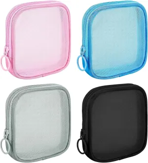 4 Pieces Mini Zipper Nylon Mesh Pouch, Mesh Cosmetic Bags Makeup Bags, Multipurpose Travel Toiletry Bags for Office Supplies and Travel Accessories (Multicolored, S)