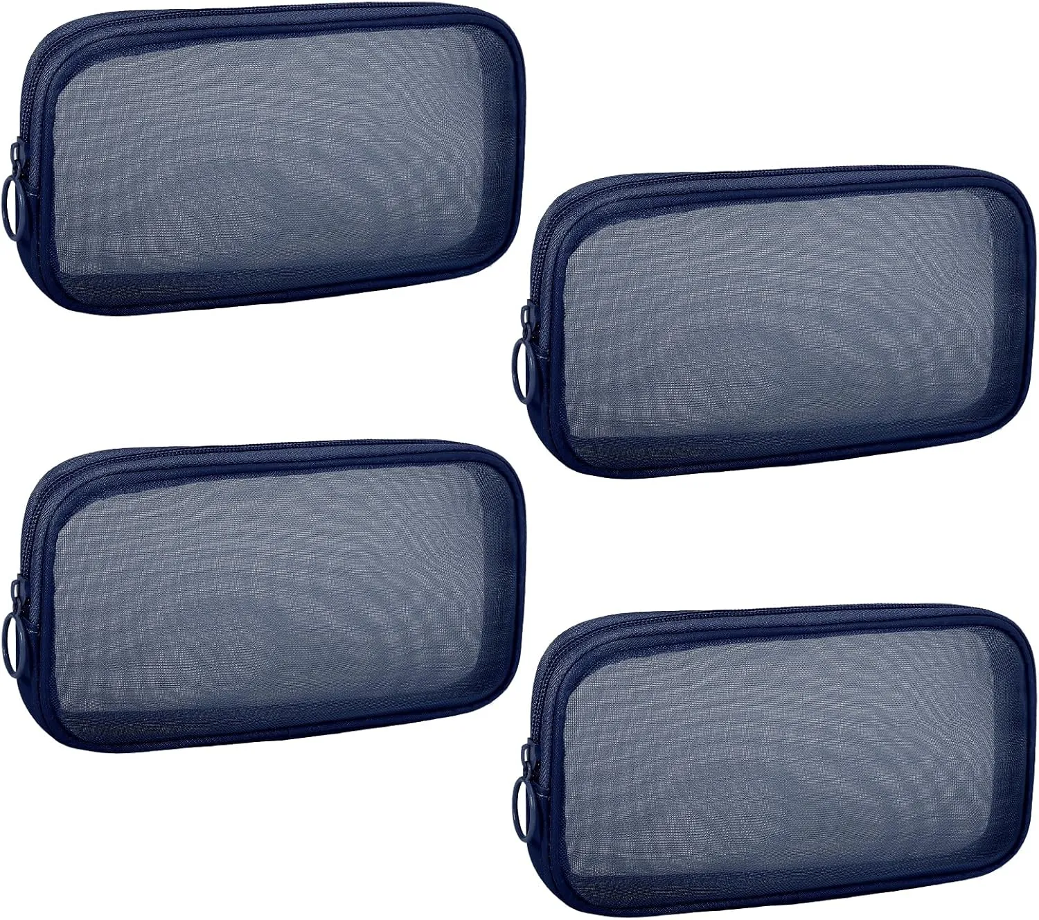 4 Pieces Mini Zipper Nylon Mesh Pouch, Mesh Cosmetic Bags Makeup Bags, Multipurpose Travel Toiletry Bags for Office Supplies and Travel Accessories (Navy Blue, M)