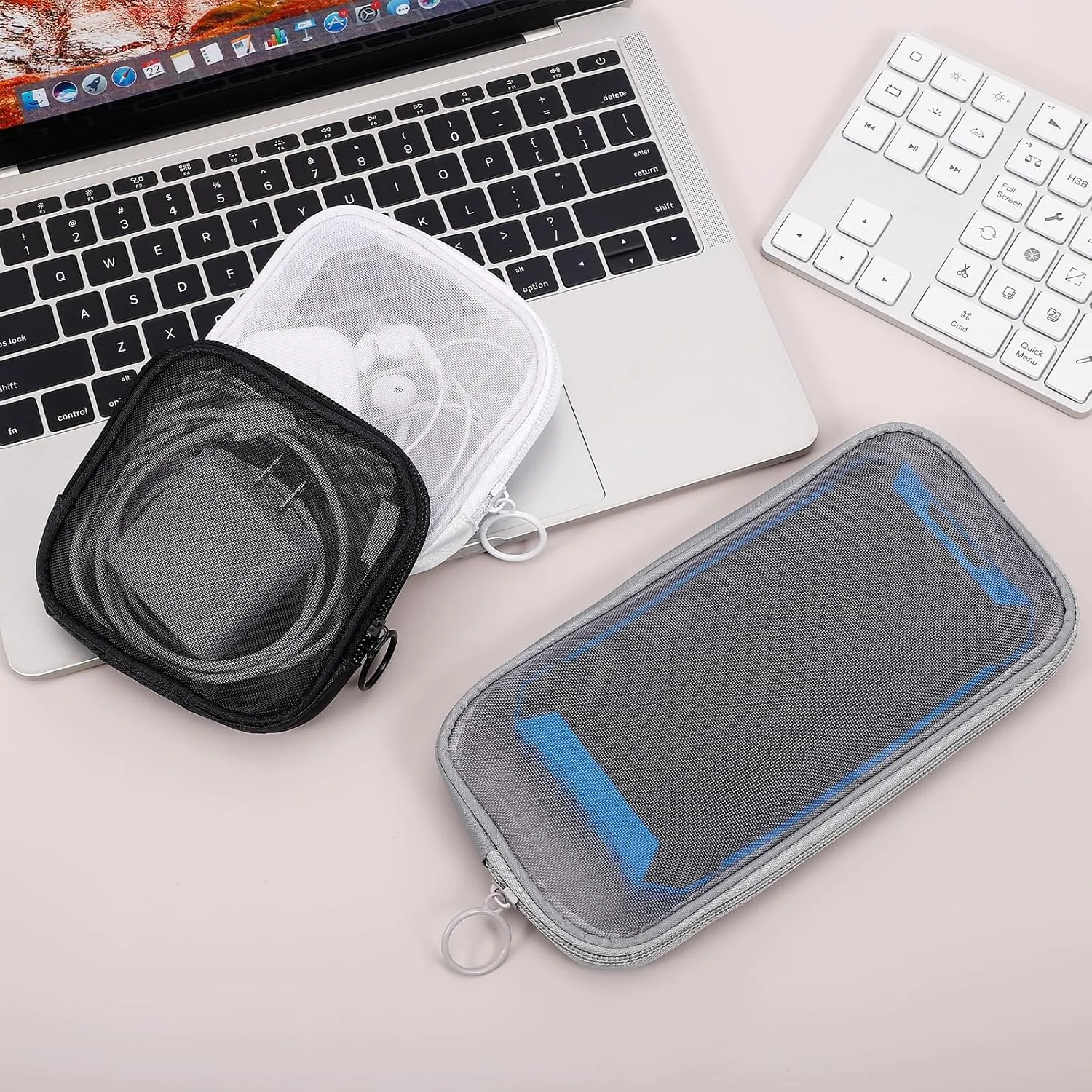 4 Pieces Mini Zipper Nylon Mesh Pouch, Mesh Cosmetic Bags Makeup Bags, Multipurpose Travel Toiletry Bags for Office Supplies and Travel Accessories (Navy Blue, S)