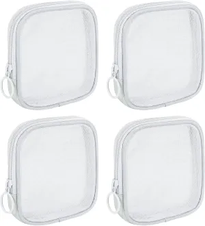 4 Pieces Mini Zipper Nylon Mesh Pouch, Mesh Cosmetic Bags Makeup Bags, Multipurpose Travel Toiletry Bags for Office Supplies and Travel Accessories (White, S)