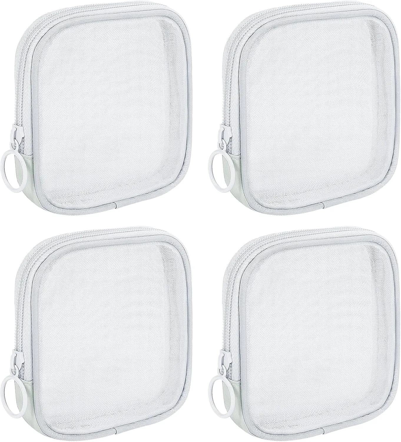 4 Pieces Mini Zipper Nylon Mesh Pouch, Mesh Cosmetic Bags Makeup Bags, Multipurpose Travel Toiletry Bags for Office Supplies and Travel Accessories (White, S)