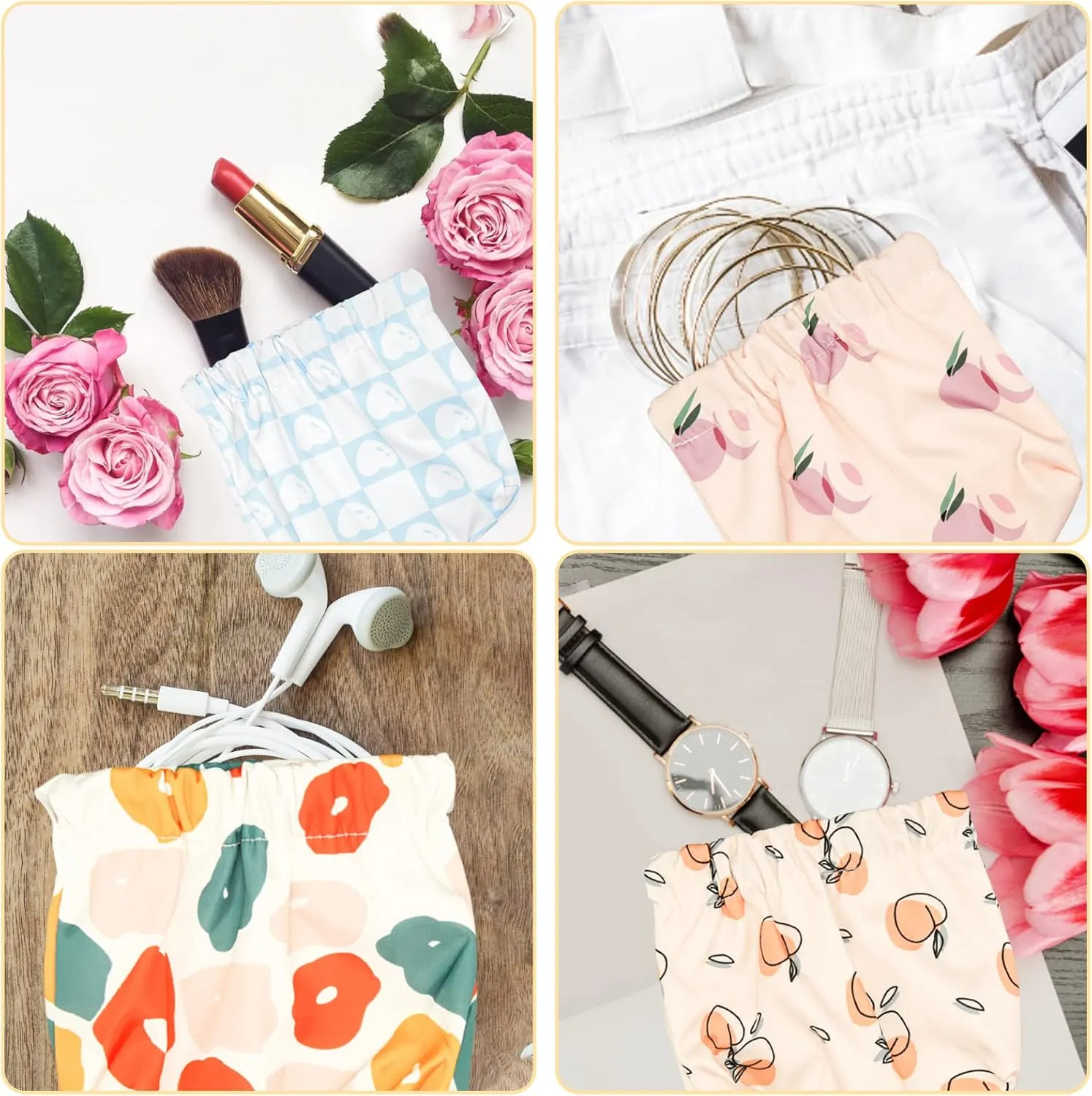 4Pcs Pocket Cosmetic Bag Squeeze Top, Portable Small Makeup Pouch No Zipper Small Cosmetic Bag for Purse, Small Pouch Bag Makeup Pouch Coin Purse Jewelry Pouch Travel Storage for Cosmetics Headphones